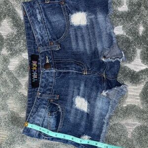 Jean Shorts - Distressed Dark Blue Denim Women’s Shorts